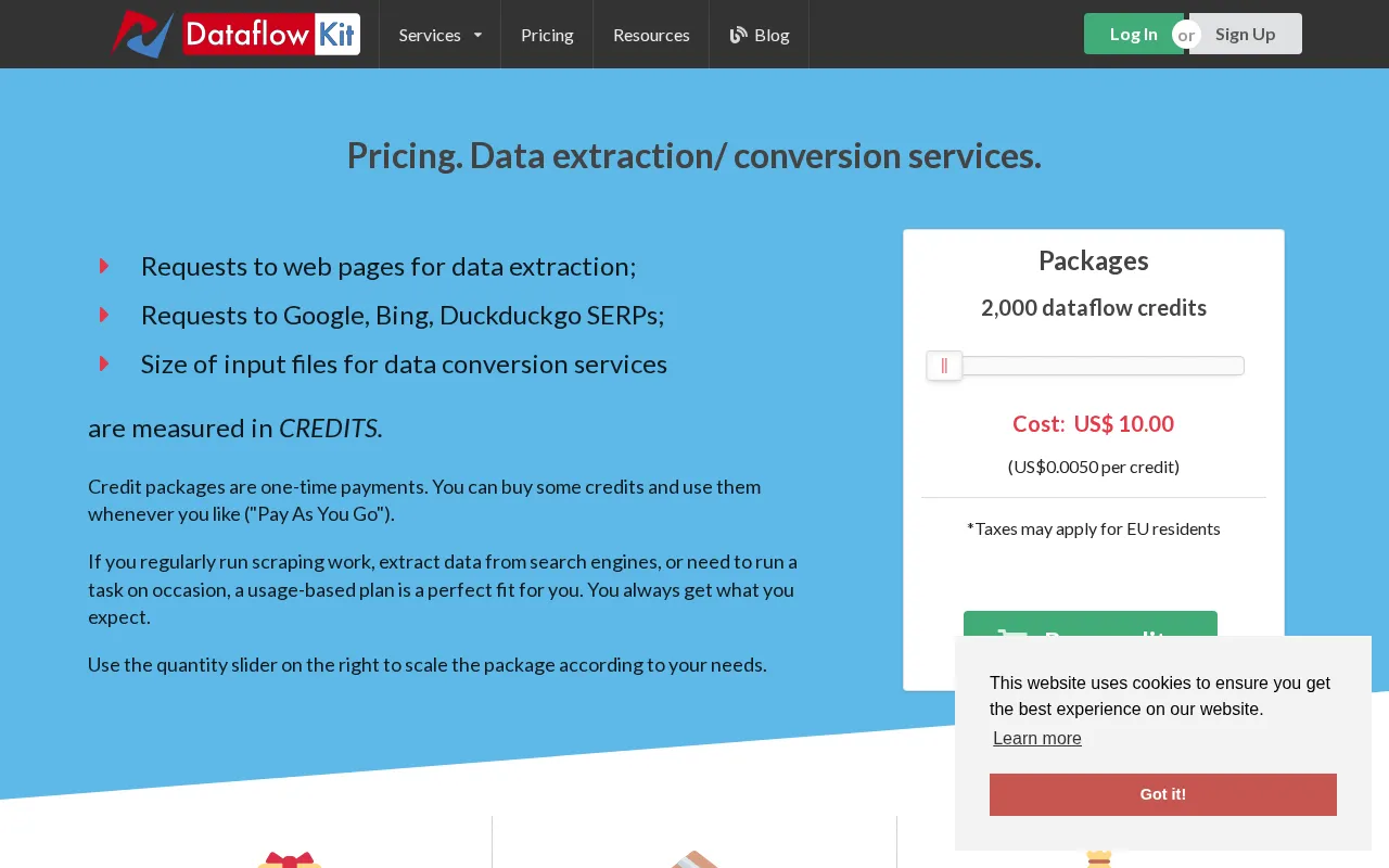 Dataflow Kit — pricing page
