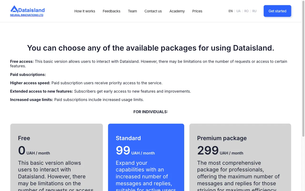 Dataisland — pricing page