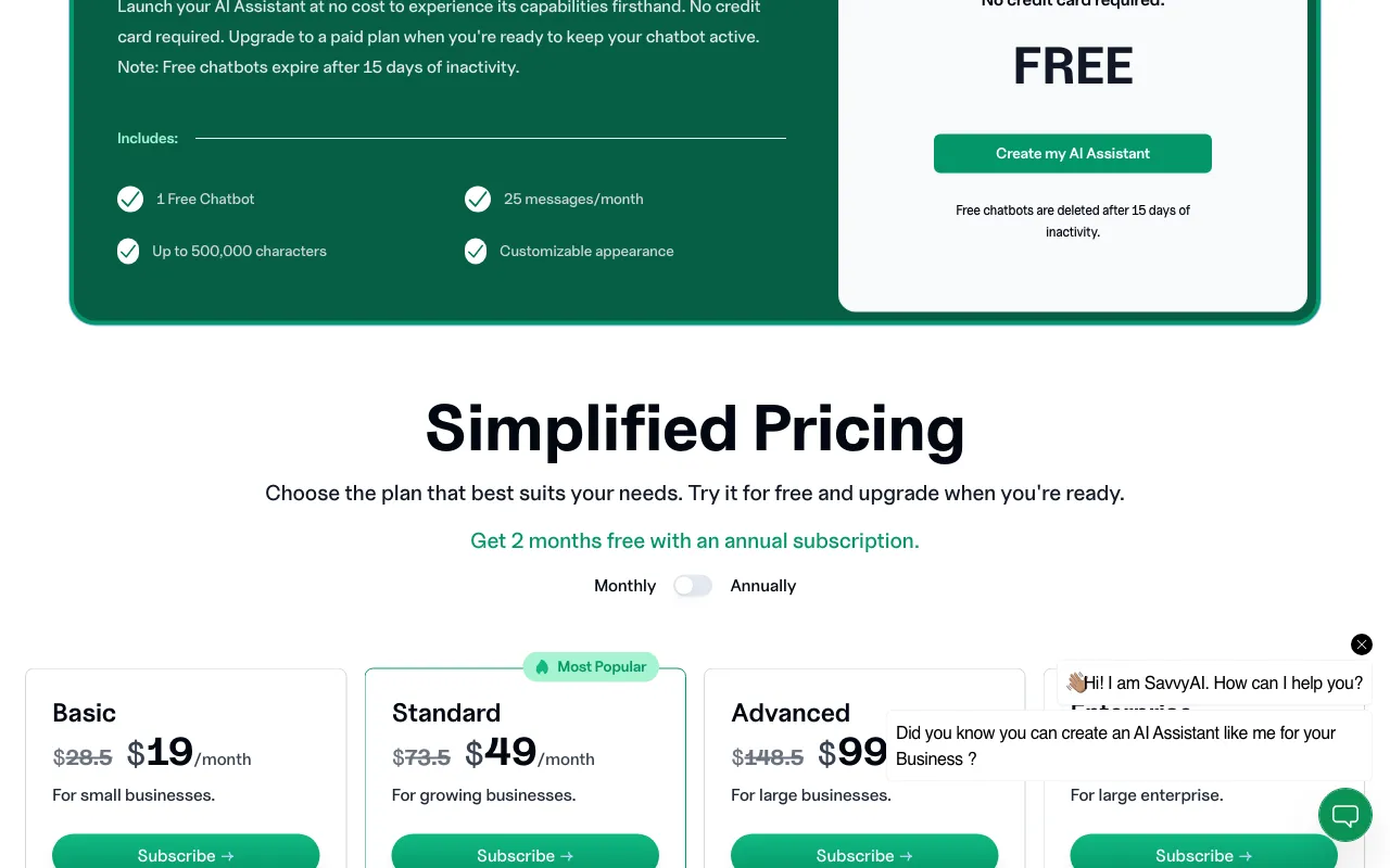 DataSavvy.Chat — pricing page