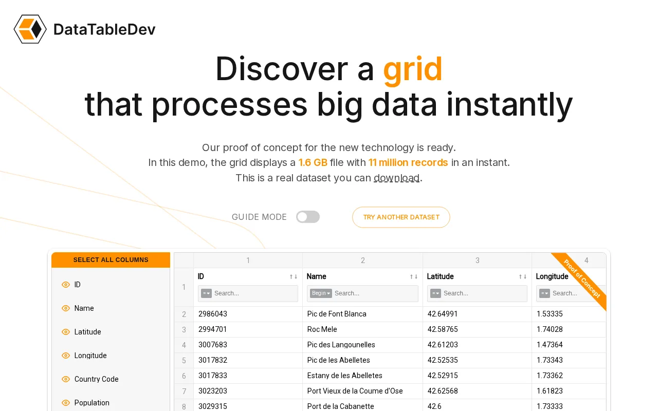 DataTable.dev — preview screenshot