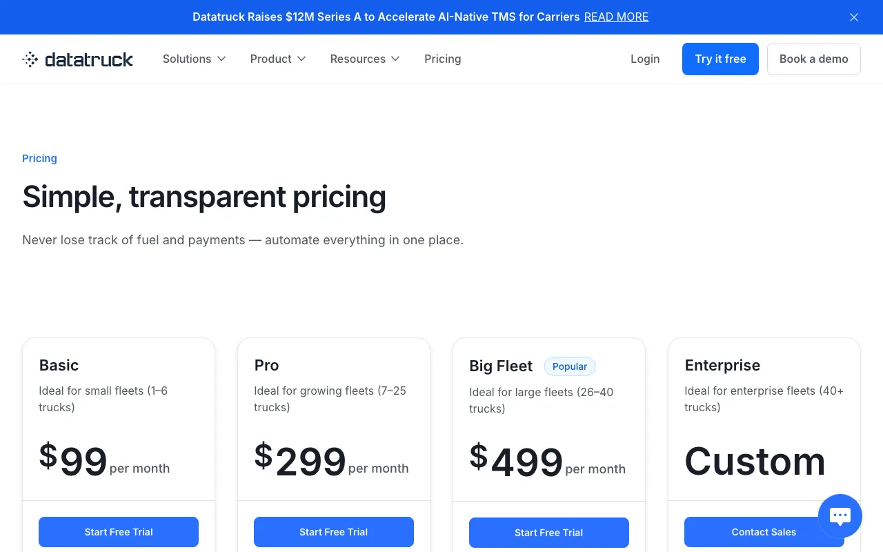 Datatruck — pricing page