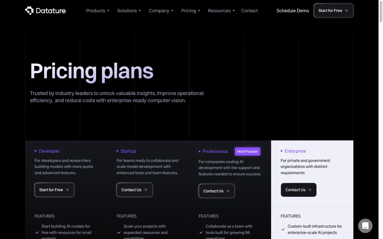 Datature — pricing page