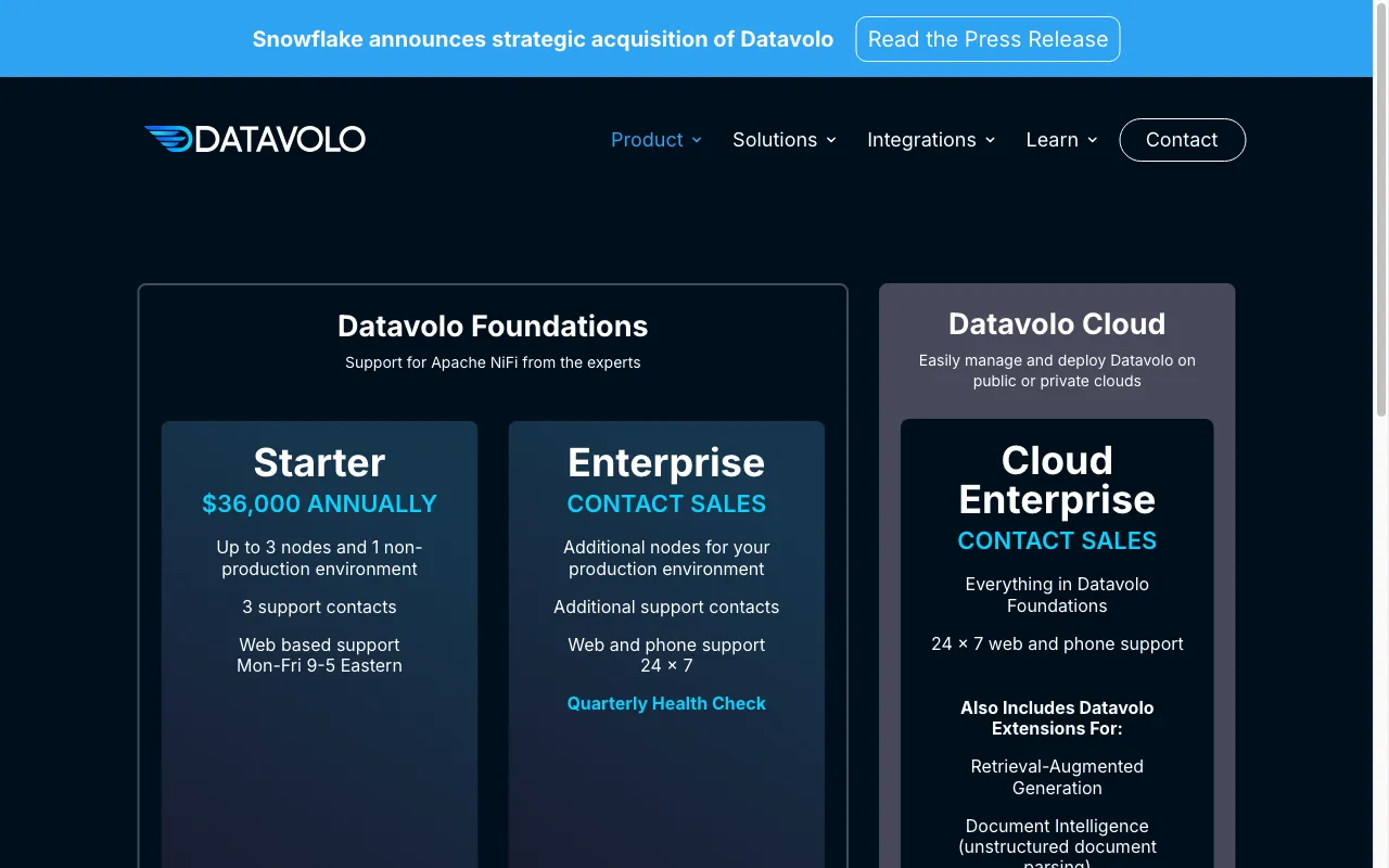 Datavolo — pricing page