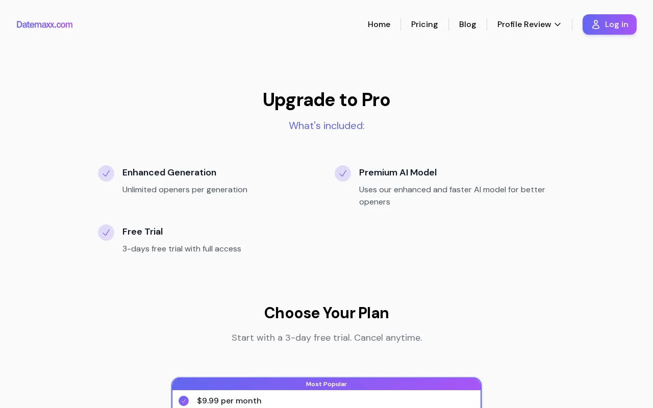 Datemaxx — pricing page
