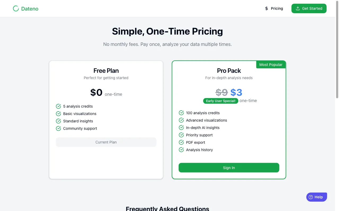 Dateno — pricing page