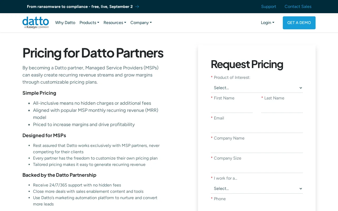 Datto — pricing page