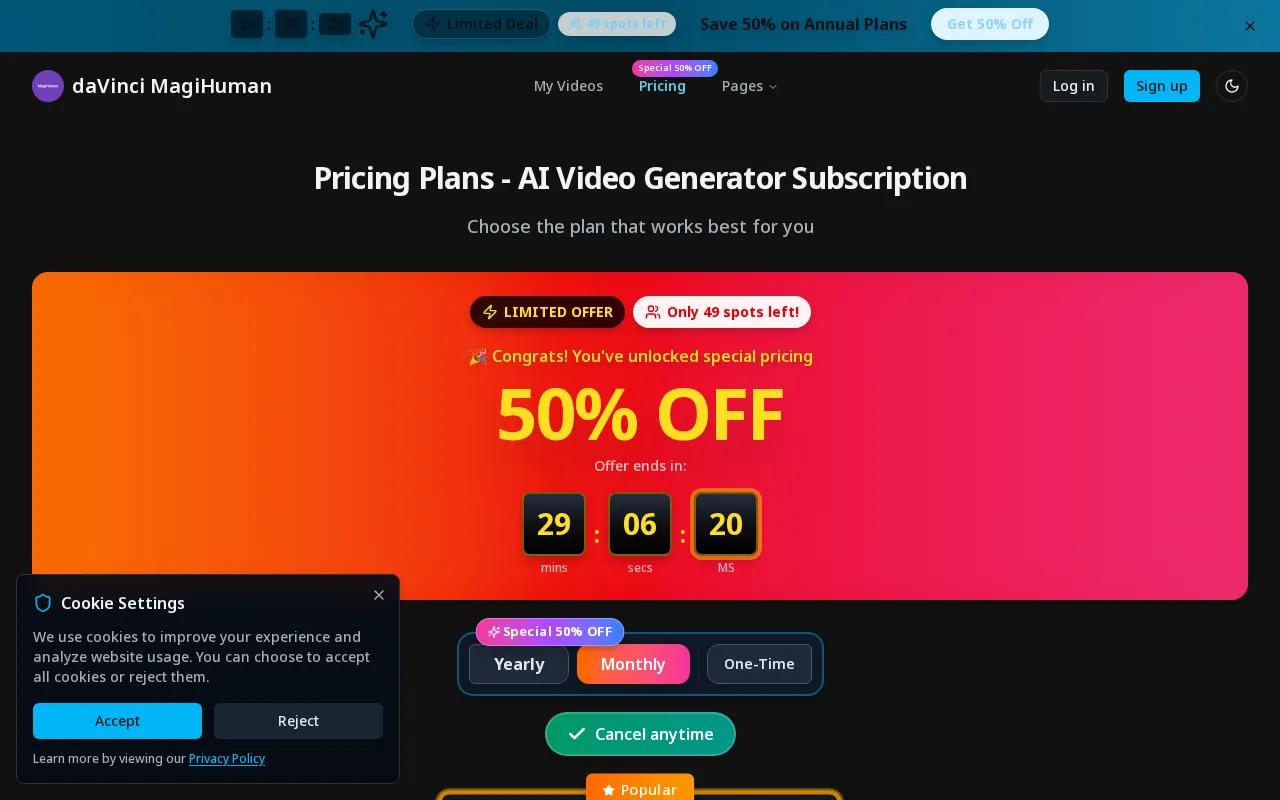 daVinci MagiHuman — pricing page
