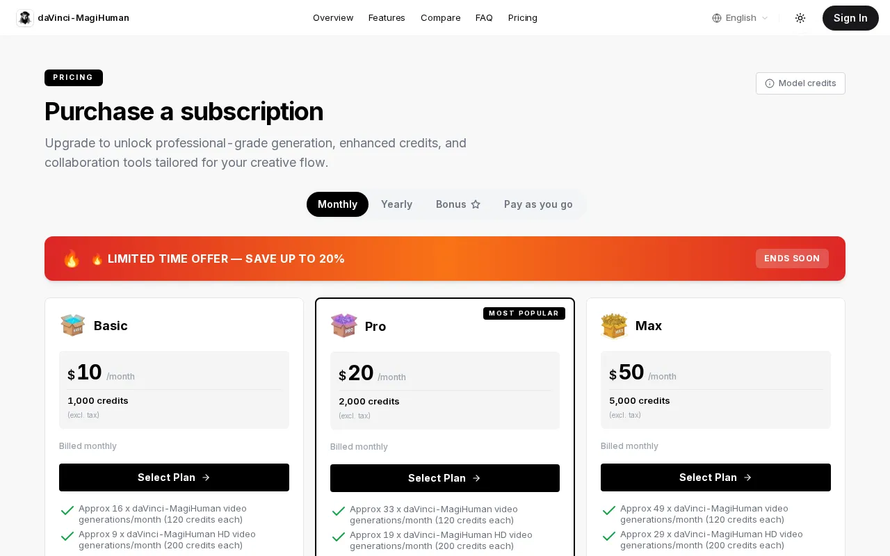 daVinci-MagiHuman — pricing page