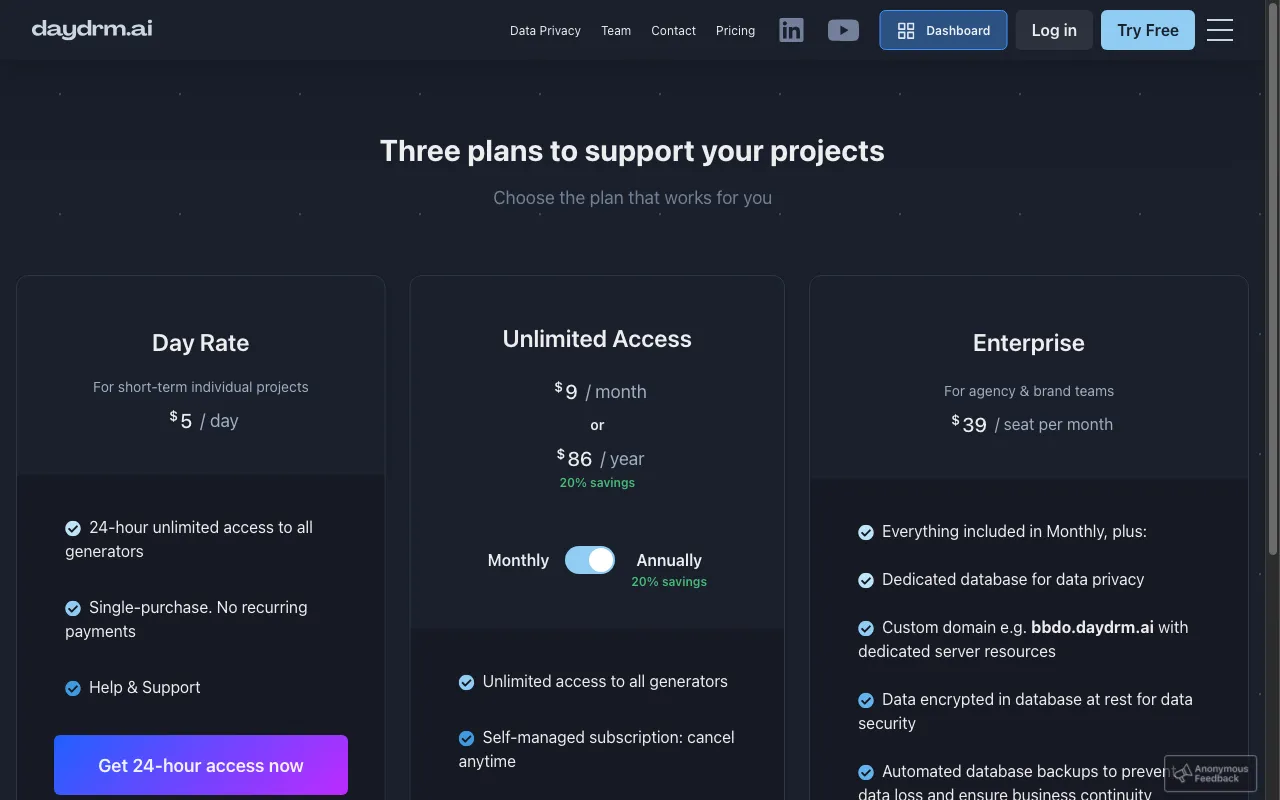 Daydrm.ai — pricing page