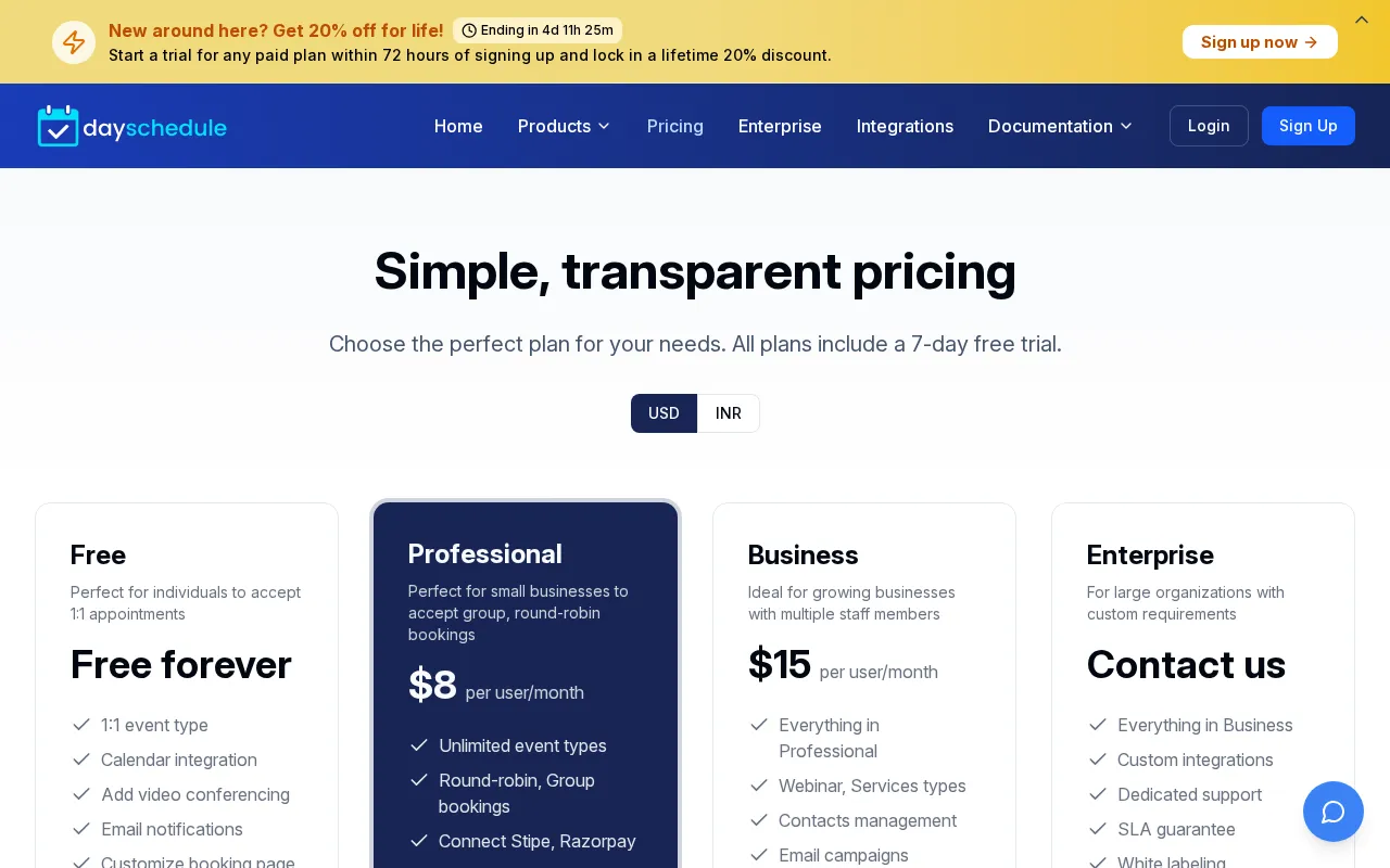 Dayschedule — pricing page