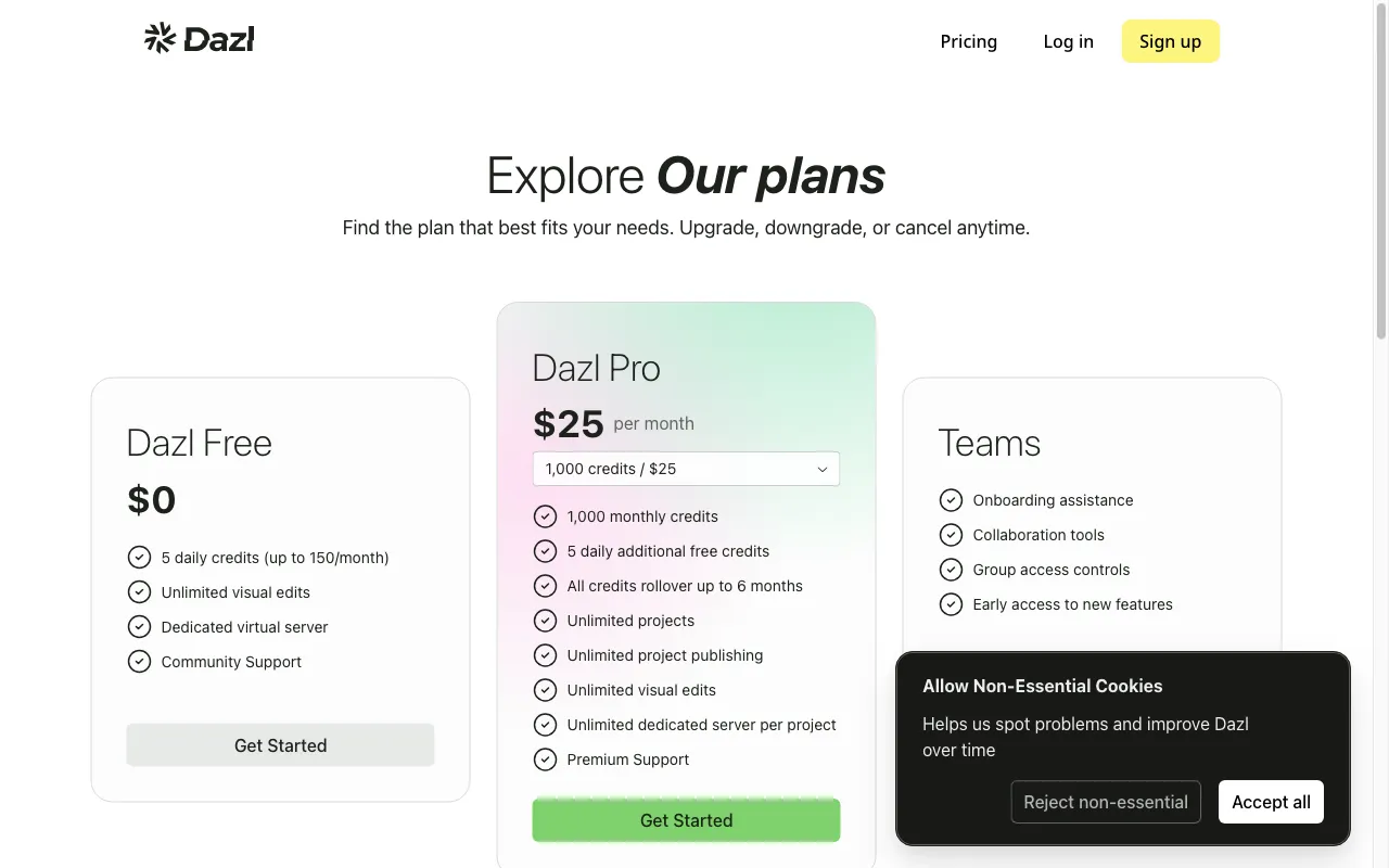 Dazl — pricing page