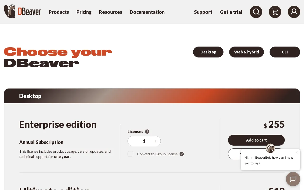 Dbeaver — pricing page