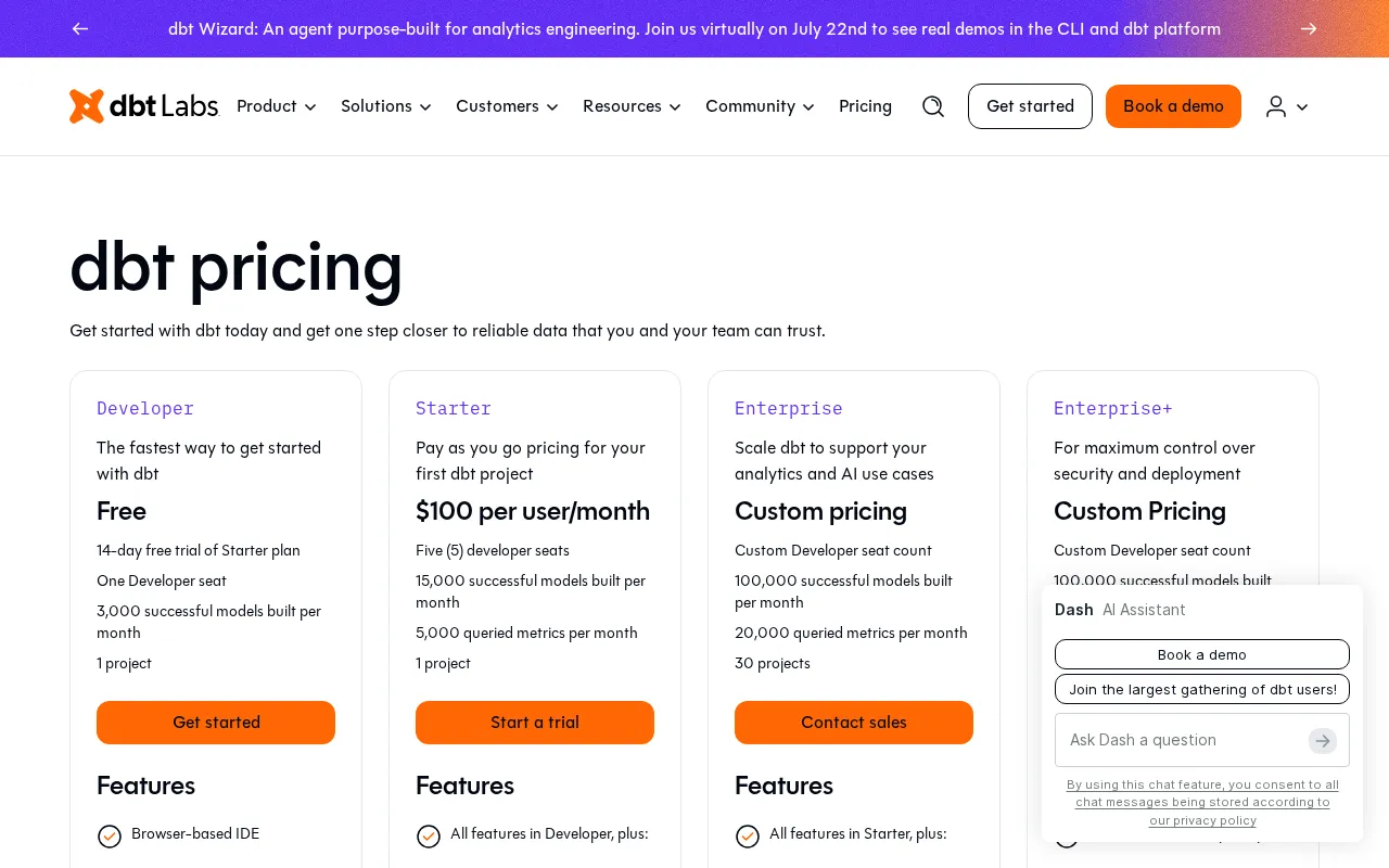 dbt Labs — pricing page