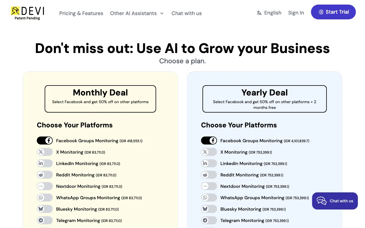 Devi — pricing page