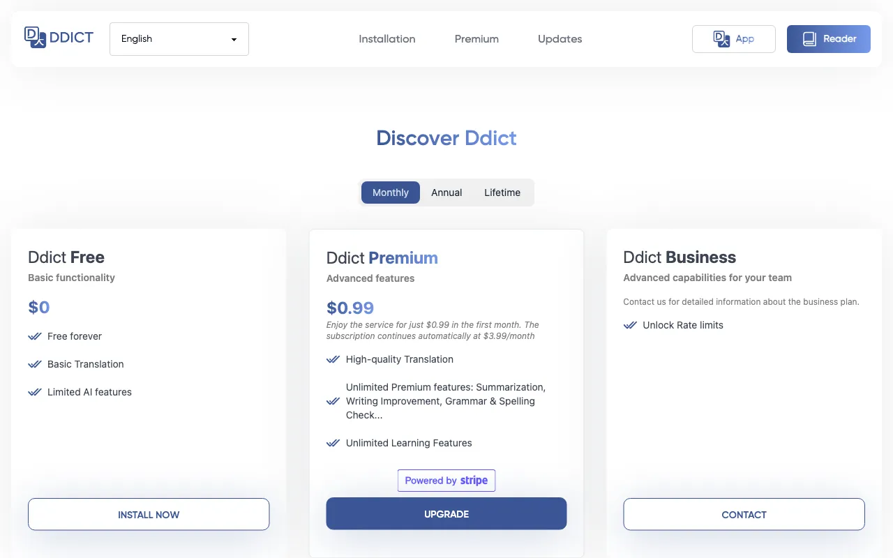 Ddict — pricing page