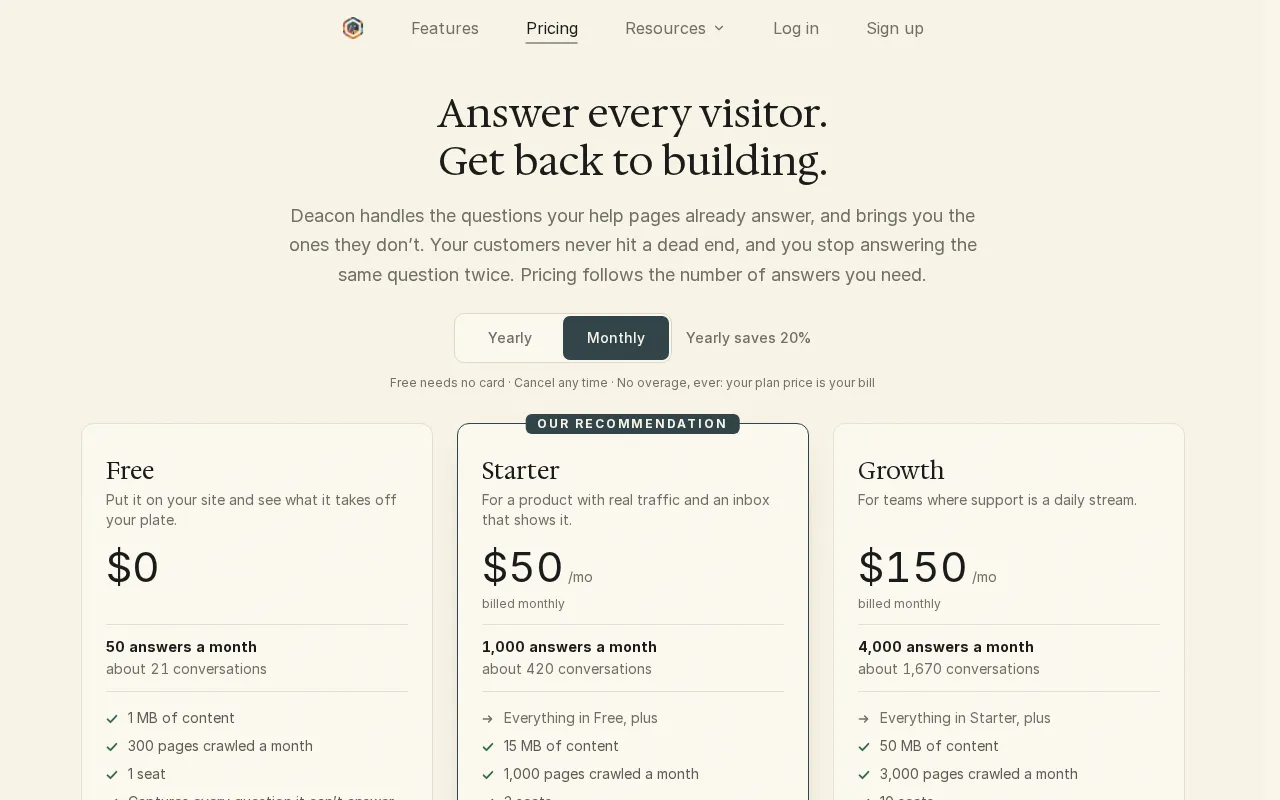 Deacon — pricing page