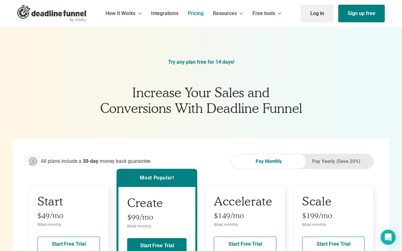 Deadline Funnel — pricing page