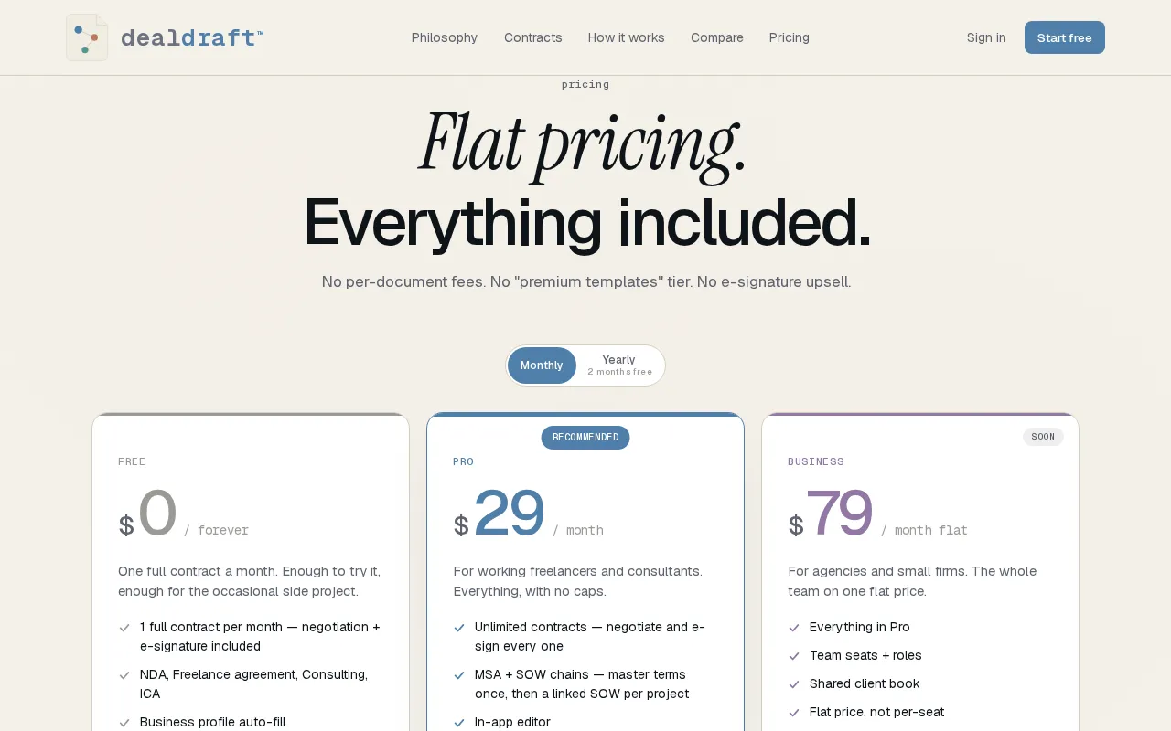 DealDraft AI — pricing page