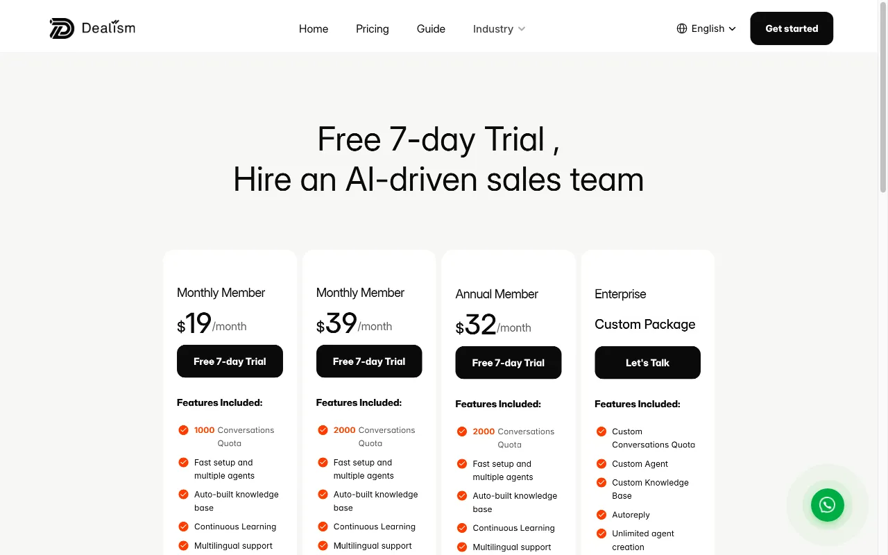 Dealism — pricing page