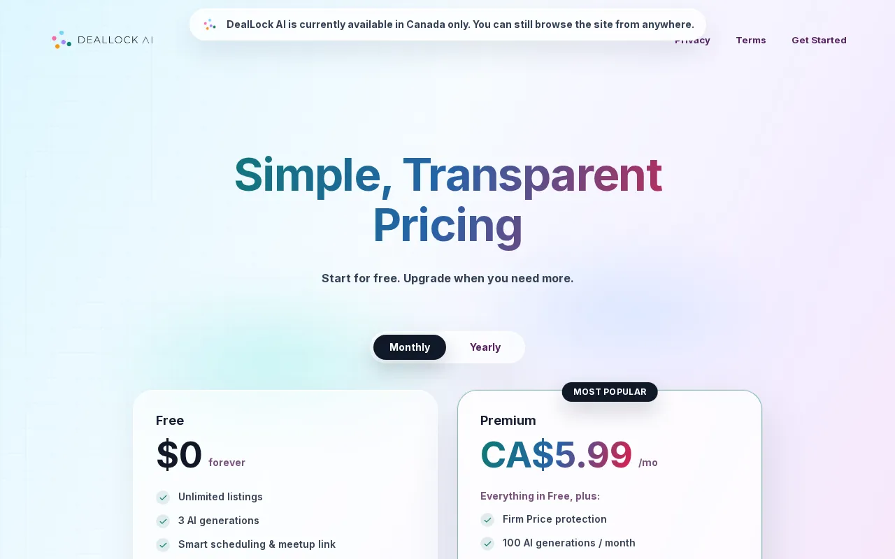 DealLock AI — pricing page