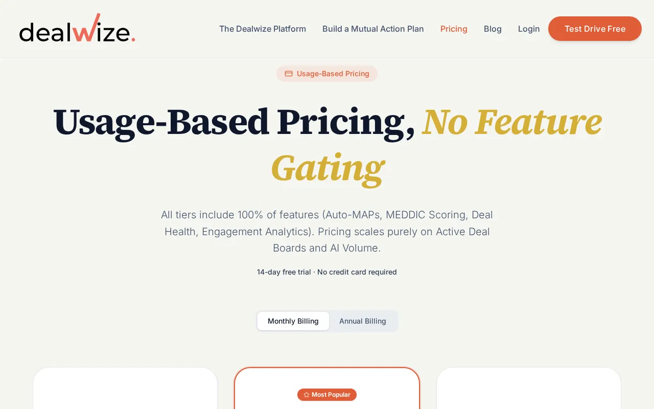 Dealwize — pricing page