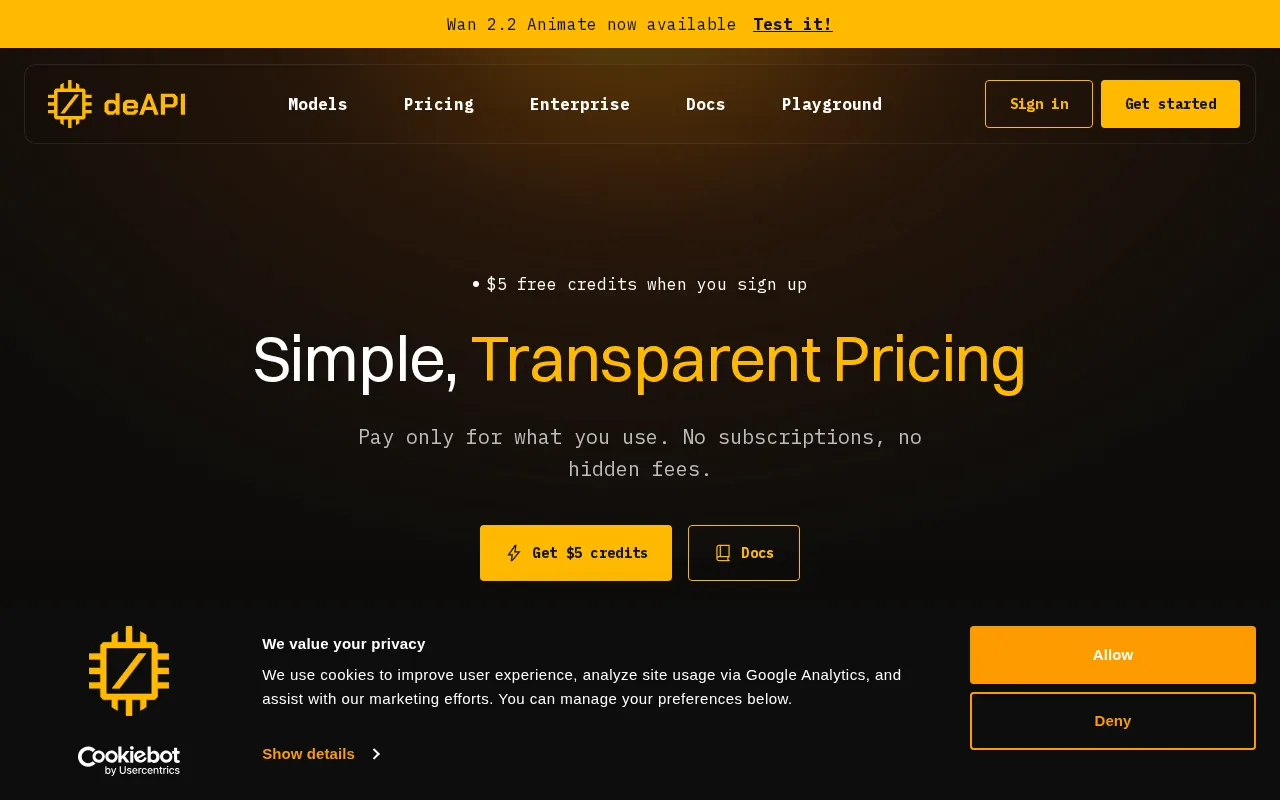 deAPI — pricing page