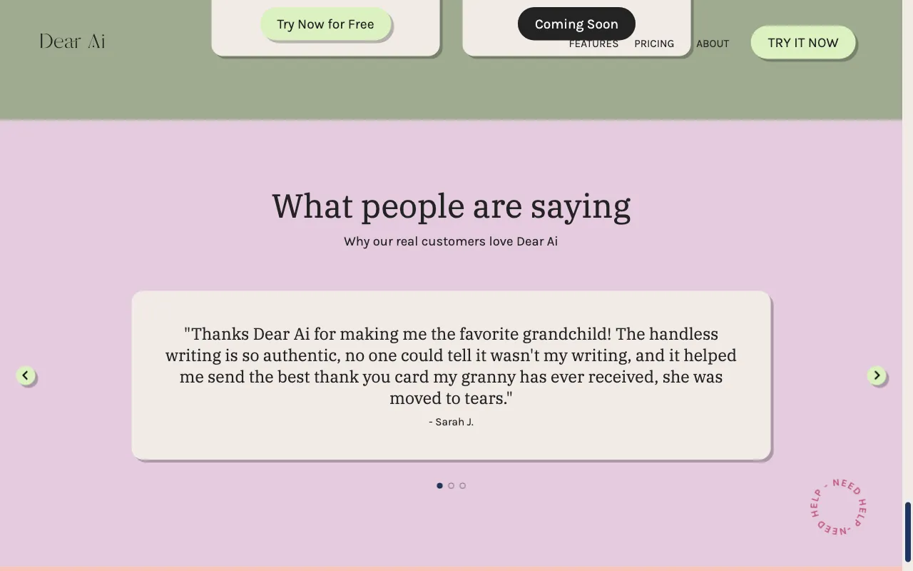 Dear Ai — pricing page