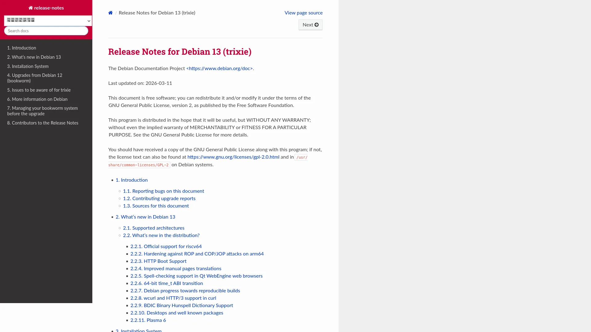 Debian 13 "Trixie" — preview screenshot