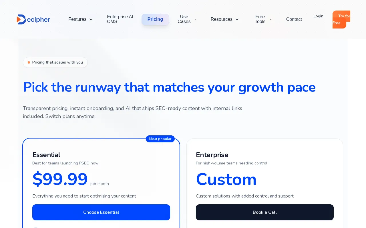 Decipher SEO — pricing page