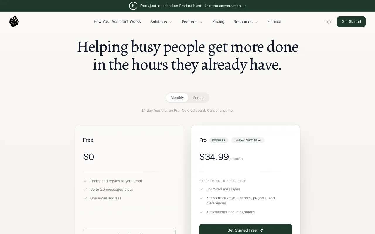 Deck — pricing page