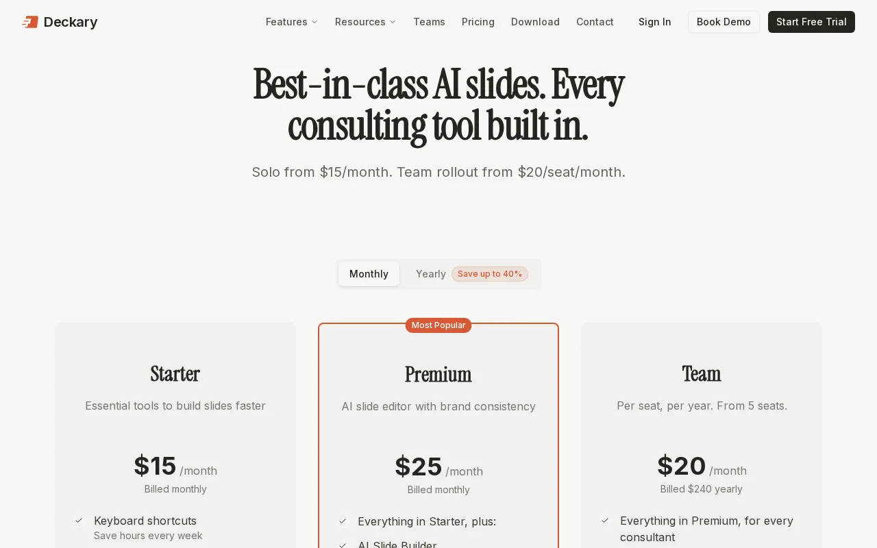 Deckary — pricing page
