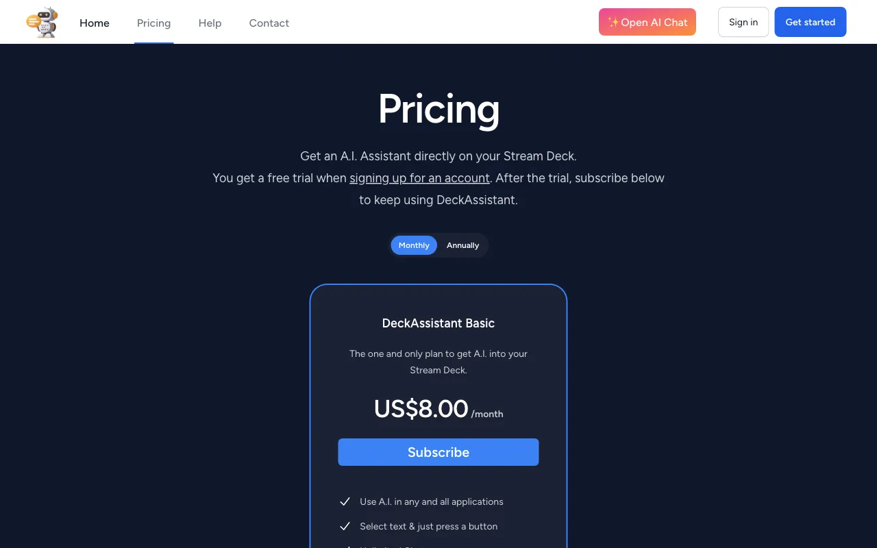 DeckAssistant — pricing page