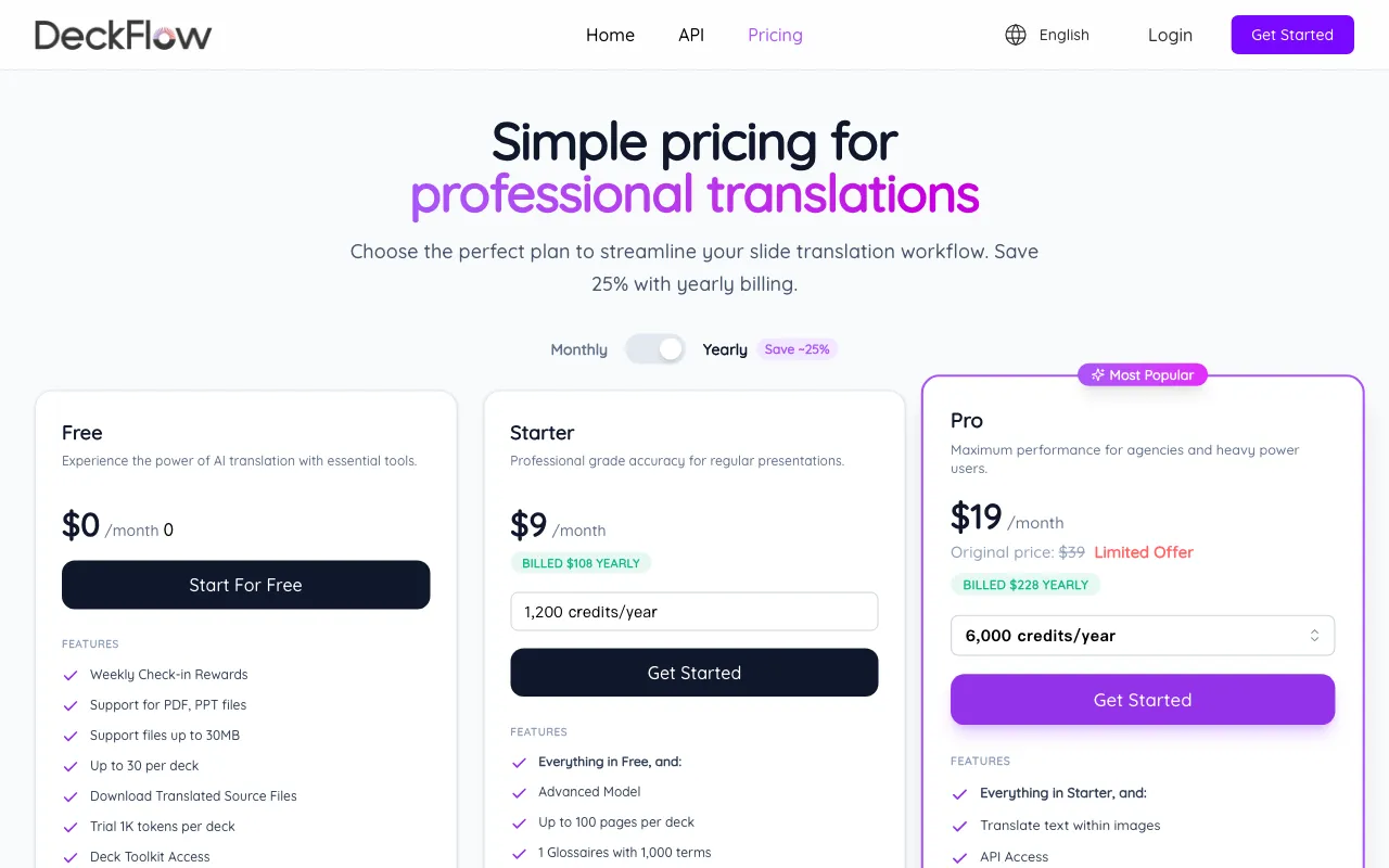 DeckFlow PPT Translator — pricing page