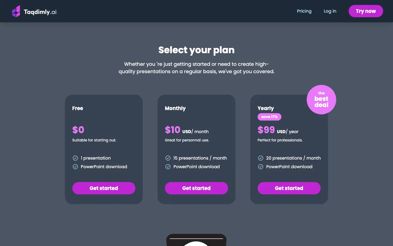 Deckify — pricing page