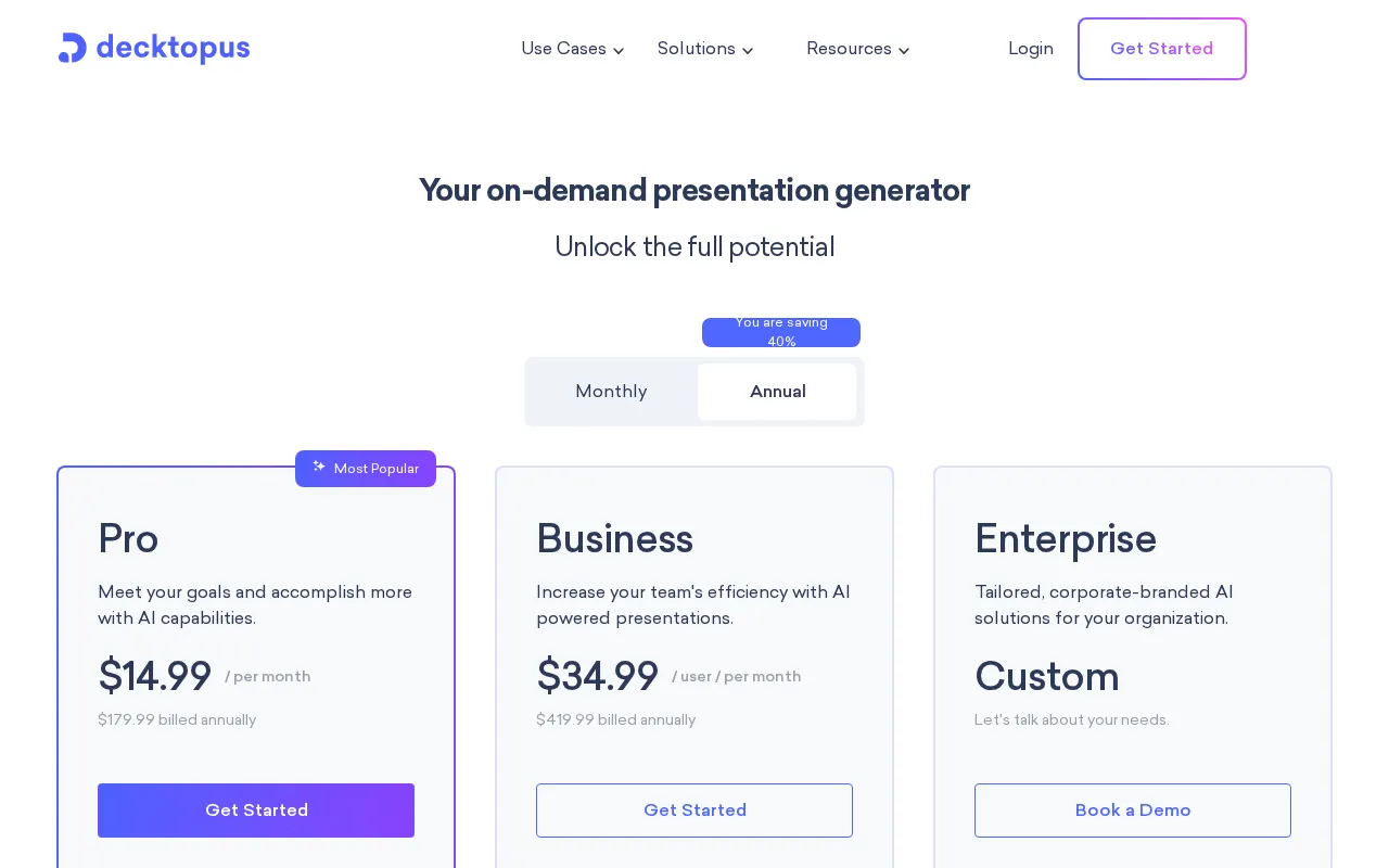 Decktopus AI — pricing page