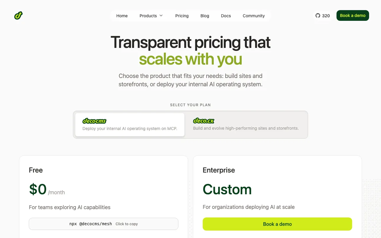 deco.cx 2.0 — pricing page