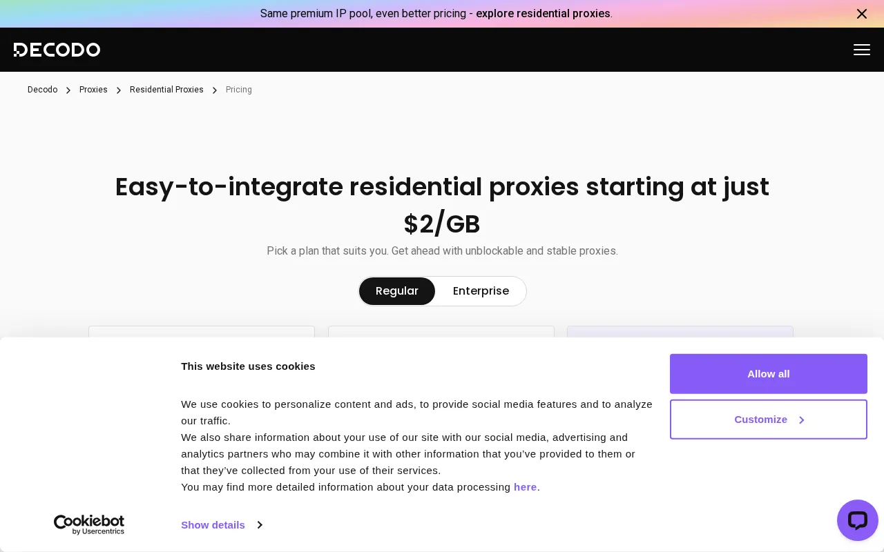 Decodo — pricing page