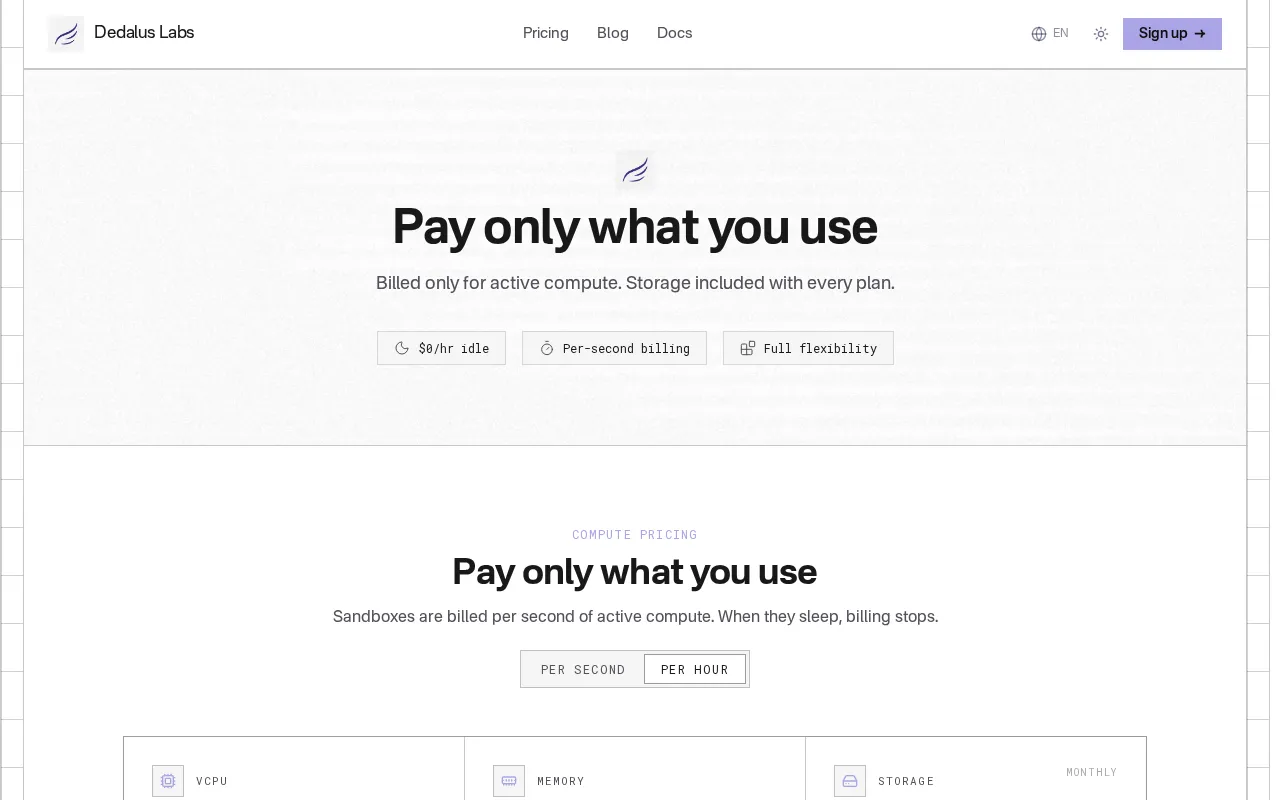 Dedalus Labs — pricing page