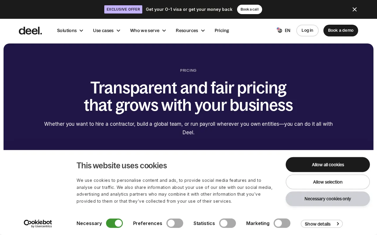 Deel — pricing page