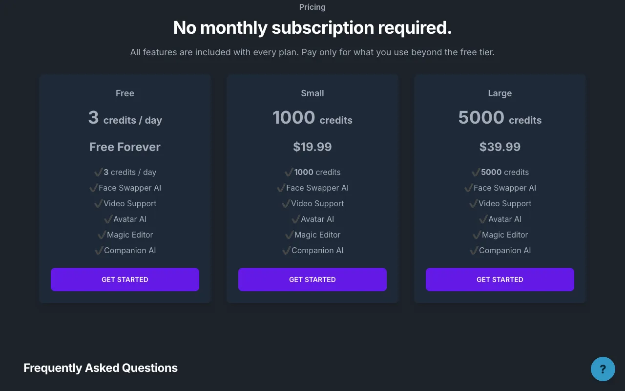 DeepFaceSwap.AI — pricing page