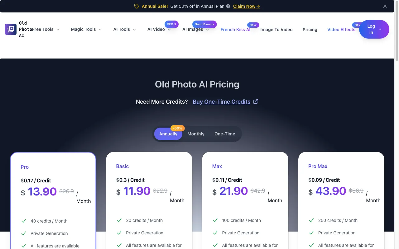 Old Photo AI — pricing page