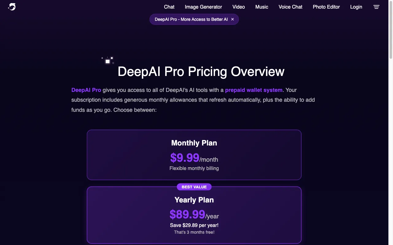 DeepAI — pricing page