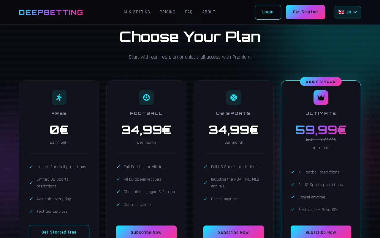 Deepbetting.io — pricing page