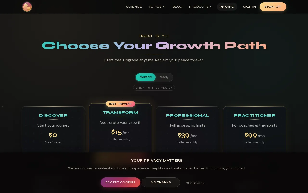DeepBliss.me — pricing page