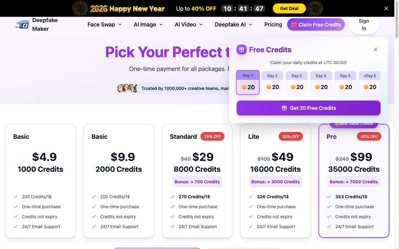 Deepfake AI — pricing page