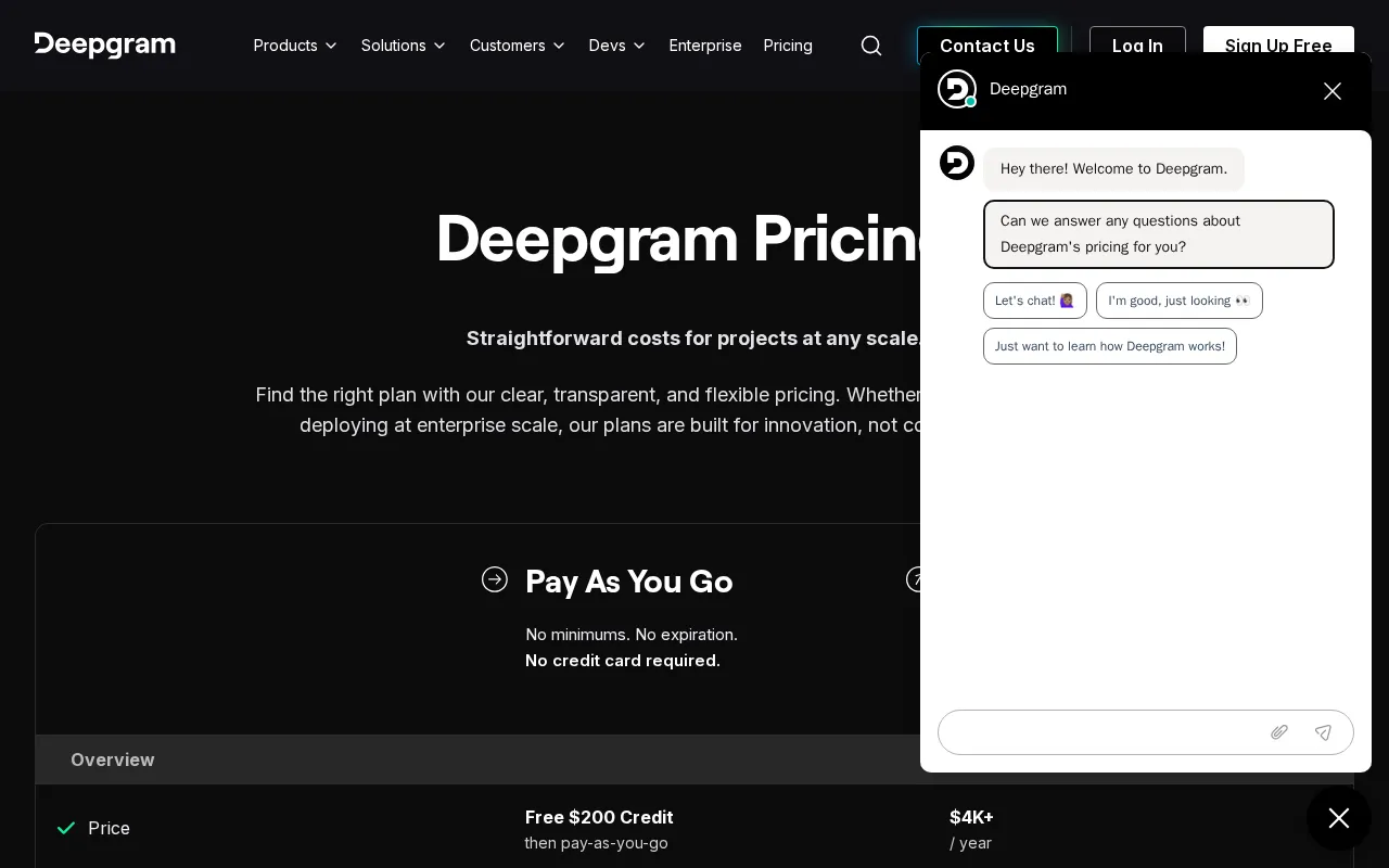 Deepgram — pricing page