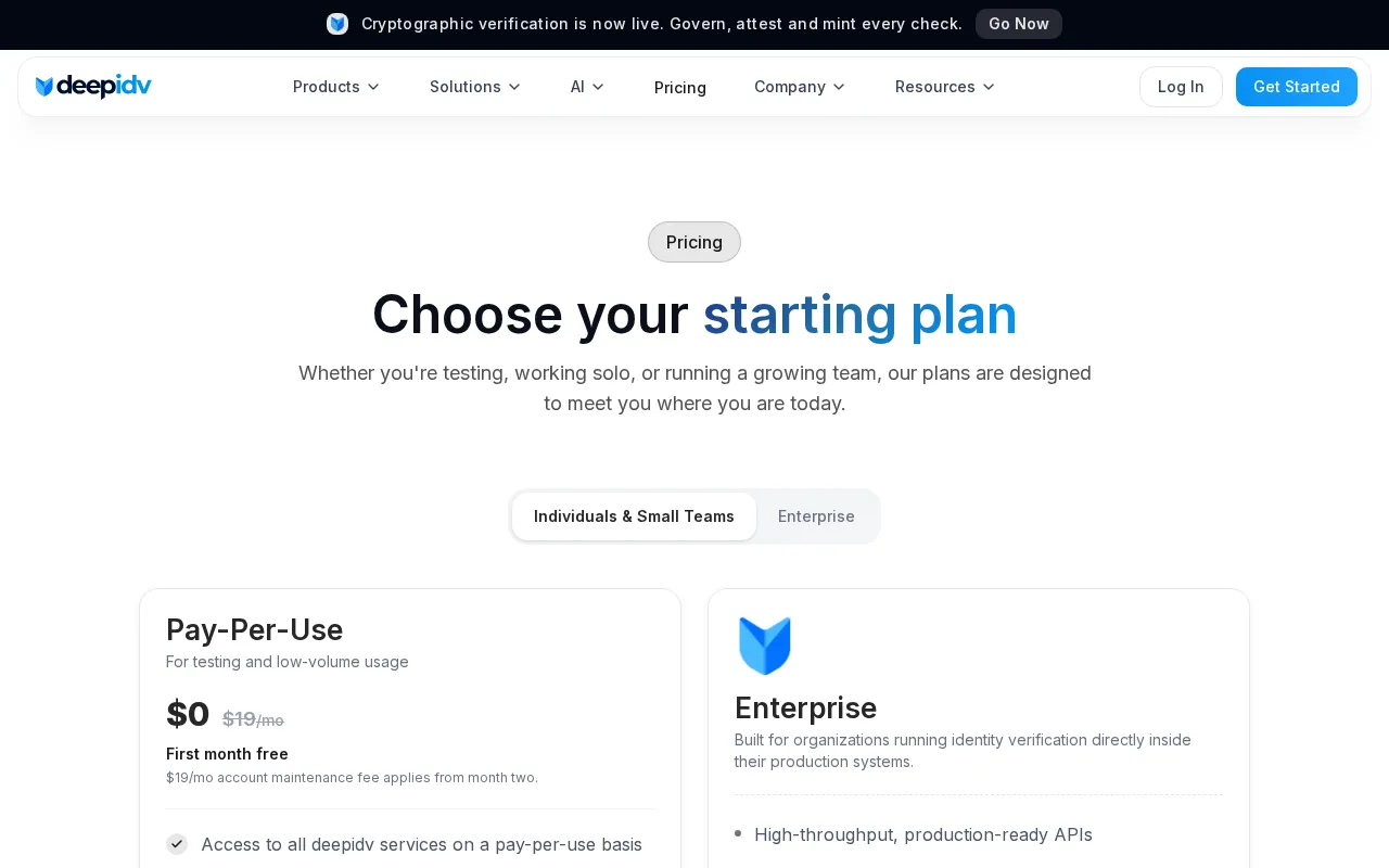 deepidv — pricing page