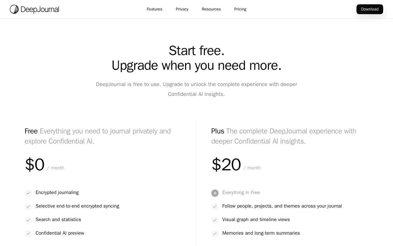 DeepJournal — pricing page