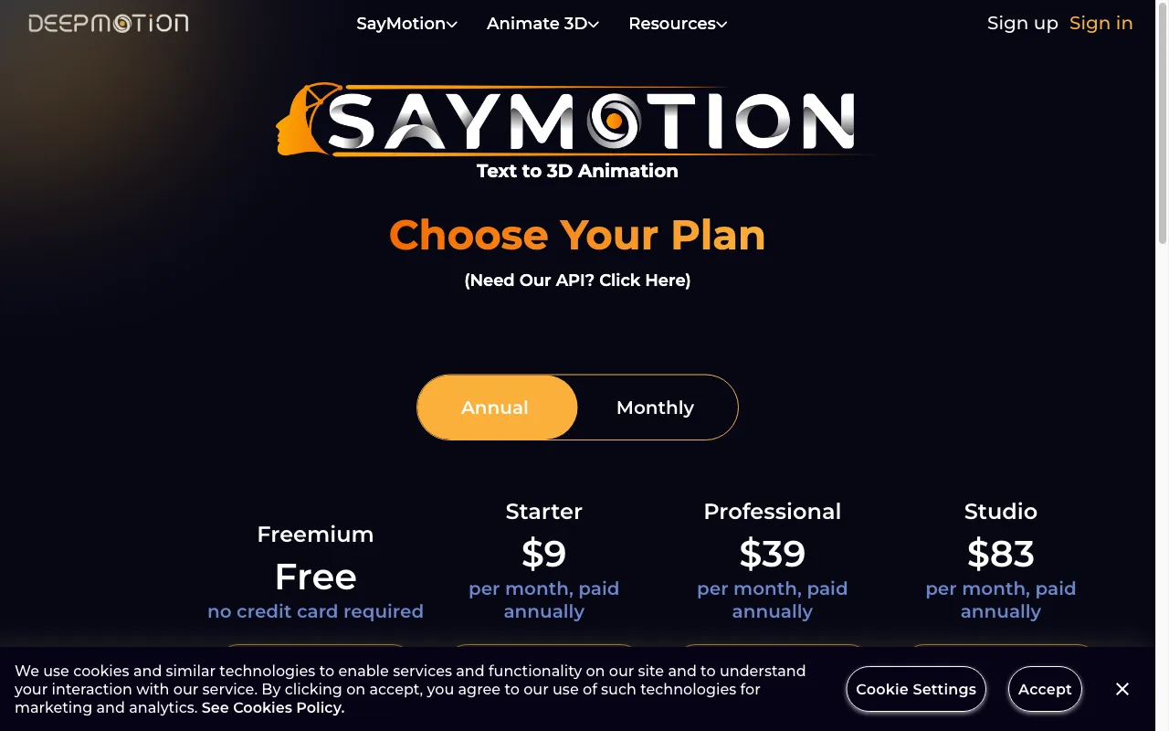 DeepMotion — pricing page