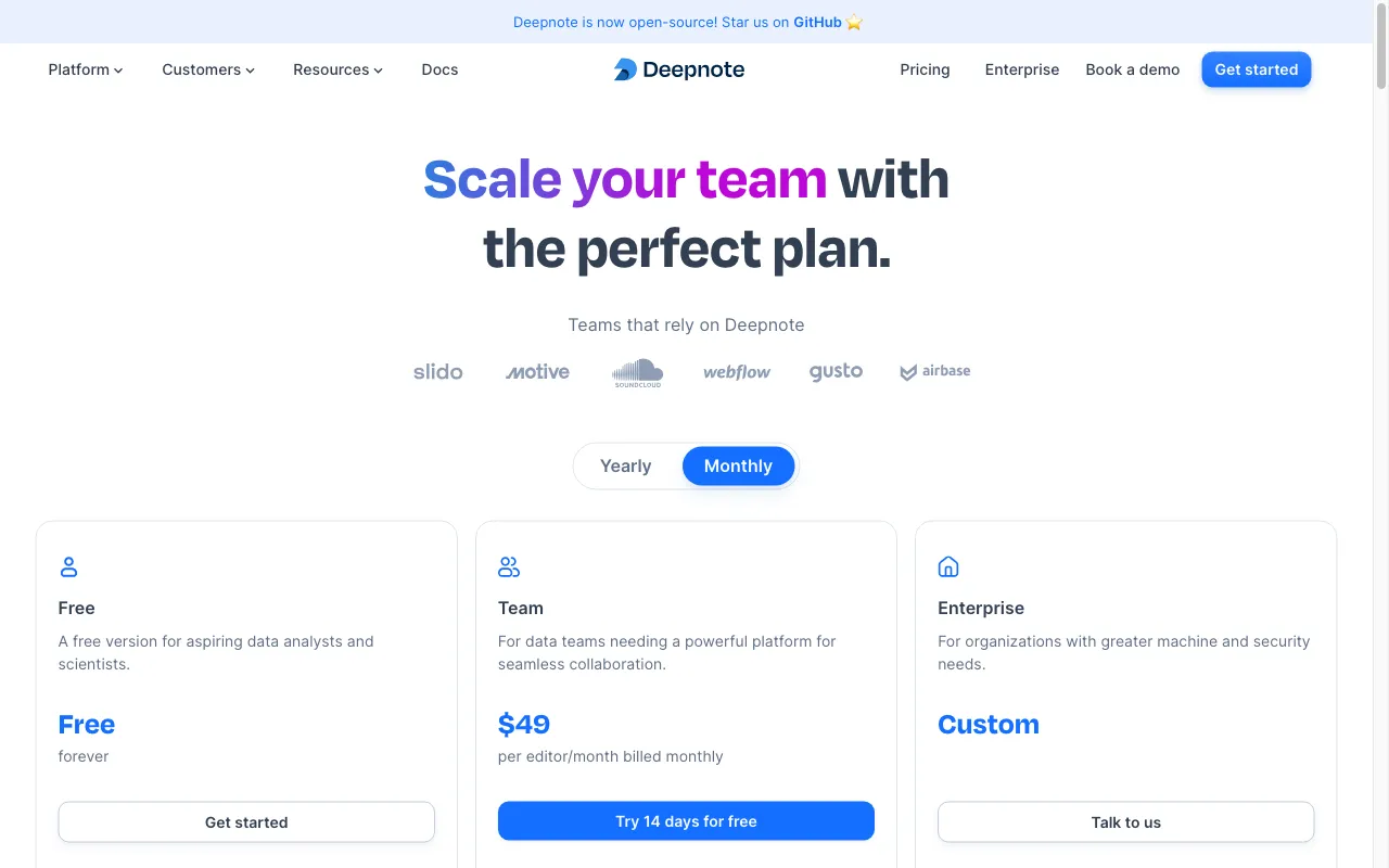 Deepnote — pricing page